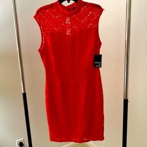 Nwt size 1X fashion to figure FTF mock neck lace dress  color coral